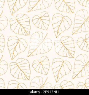 Retro minimal line drawing leaves seamless pattern Stock Vector