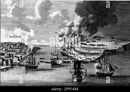 View of the Attack on Bunker's Hill with the Burning of Charlestown by Lodge Stock Photo