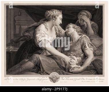 Mark Antony dies in the arms of Cleopatra, engraving by Johann Georg Wille after Pompeo Batoni, 1778 Stock Photo