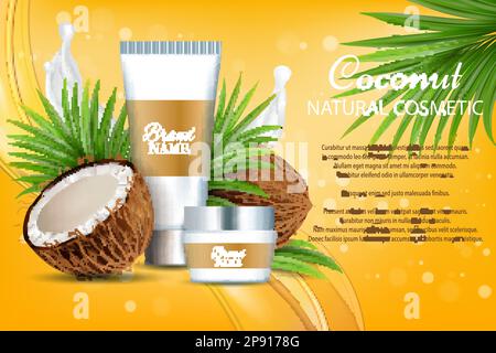 Coconut natural cosmetics, vector advertising poster template Stock Vector