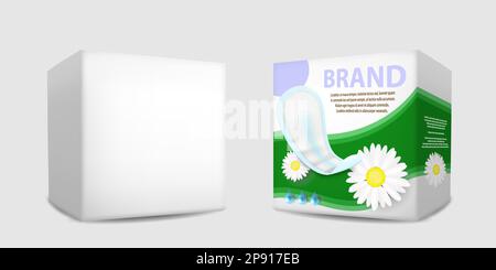 Sanitary napkin packaging box mockup set, vector isolated illustration Stock Vector