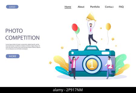 Photo competition vector website landing page design template Stock Vector