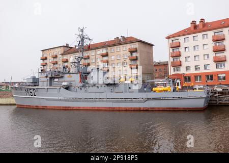 M52 museum boat, Danes river, KlaipedaThe city of Klaipeda, Port city in Lithuania. Has an annual Sea fiesta that attracts tourists. Stock Photo