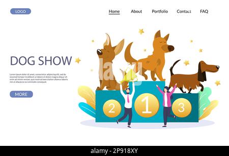 Dog show vector website landing page design template Stock Vector