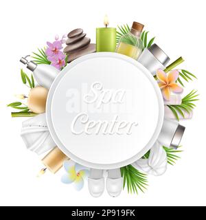 Spa salon round frame, vector realistic isolated illustration Stock Vector