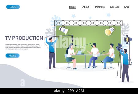 Tv production vector website landing page design template Stock Vector