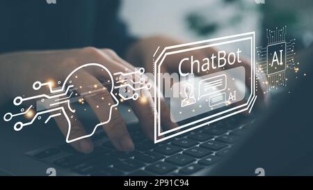 Concept of technology and business AI Chat bot ChatBot, global internet communication application. Stock Photo