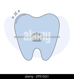 Cute healthy tooth with braces in cartoon flat style. Vector ...