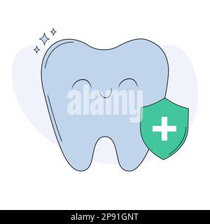 Dental care icon. Dental shield tooth protection. Healthy teeth and shield, anti-caries and protection bacteria. Teeth, insurance symbol. Flat vector Stock Vector