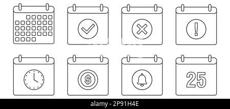 Calendar vector icons. Set of calendar symbols in line style. Vector illustration Stock Vector