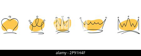 Vector set of different crowns and tiaras. Hand drawn, doodle elements isolated on white background. Vector illustration Stock Vector