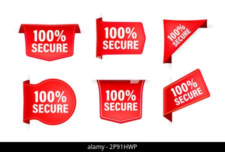 Red ribbon with text 100 percent secure. Banner ribbon label 100 percent secure Stock Vector