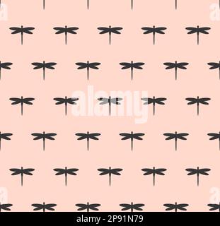 Seamless pattern vector with wind blow flowers and dragonflies. beautiful hand-drawn illustration on beige. Stock Vector