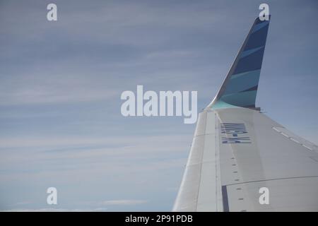 Airplane Winglet above the sky Stock Photo