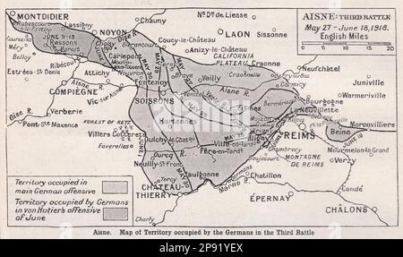 Aisne - Map of Territory occupied by the Germans in the Third Battle. Stock Photo