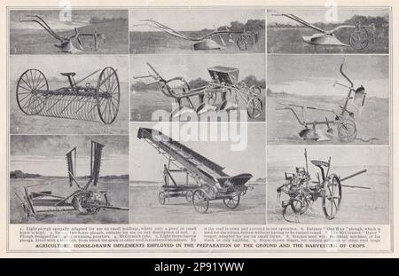 Agriculture - Horse drawn implements employed in the preparation of the ground and the harvesting of crops. Stock Photo