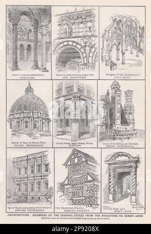 Architecture - Examples of the leading styles from the Byzantine to Queen Anne. Stock Photo
