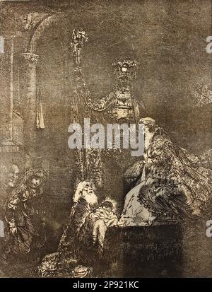 The presentation in the Temple in the dark manner 1654 by Rembrandt Stock Photo