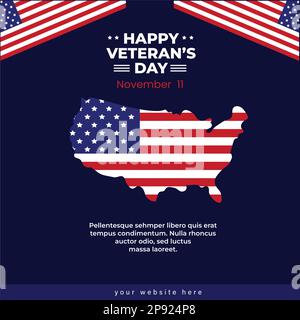 Happy Veterans Day concept Honoring all who served. with American flag and soldiers illustration. Stock Vector