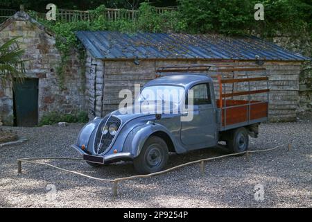 Coye-la-Fôret, France - May 19 2018: Peugeot 202 2-door pickup. The Peugeot 202 is a supermini developed and designed by the French car manufacturer P Stock Photo
