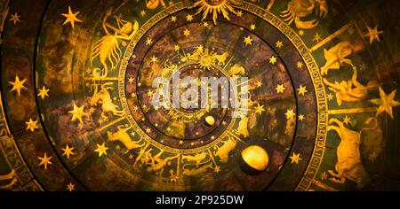 Zodiac Signs Horoscope background. Concept for fantasy and mystery - black Stock Photo