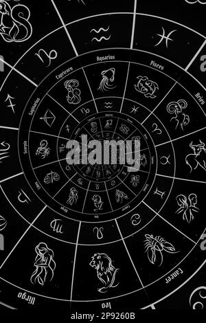 Zodiac Signs Horoscope background. Concept for fantasy and mystery - black Stock Photo