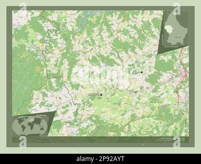 Canton Redange, canton of Luxembourg. Open Street Map. Locations and names of major cities of the region. Corner auxiliary location maps Stock Photo