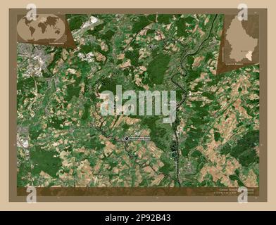 Canton Remich, canton of Luxembourg. Low resolution satellite map. Locations and names of major cities of the region. Corner auxiliary location maps Stock Photo