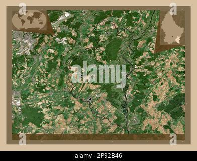 Canton Remich, canton of Luxembourg. Low resolution satellite map. Locations of major cities of the region. Corner auxiliary location maps Stock Photo