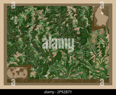 Canton Vianden, canton of Luxembourg. Low resolution satellite map. Locations of major cities of the region. Corner auxiliary location maps Stock Photo