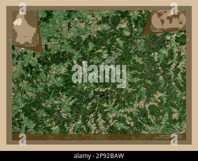 Canton Wiltz, canton of Luxembourg. Low resolution satellite map. Locations and names of major cities of the region. Corner auxiliary location maps Stock Photo