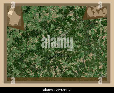 Canton Wiltz, canton of Luxembourg. Low resolution satellite map. Locations of major cities of the region. Corner auxiliary location maps Stock Photo