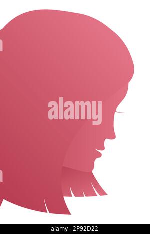 Silhouette of woman's face leaning out from the left side. Pink design in gradient effect. Stock Vector