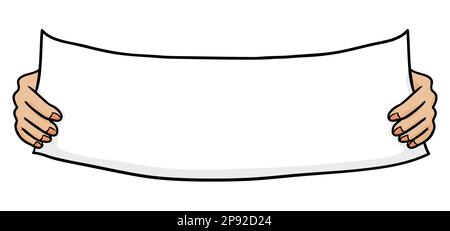 Template with long paper held by two hands in cartoon style. Stock Vector