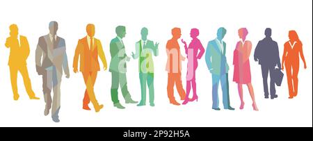 A large colorful group of people together, on white background. illustration Stock Vector