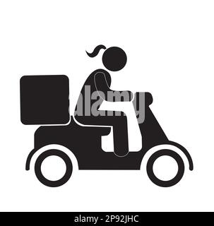 A motorcycle delivery woman on a white background with copy space Stock Vector
