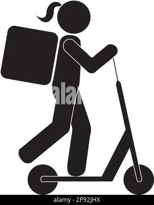 A electric scooter delivery woman on a white background with copy space Stock Vector