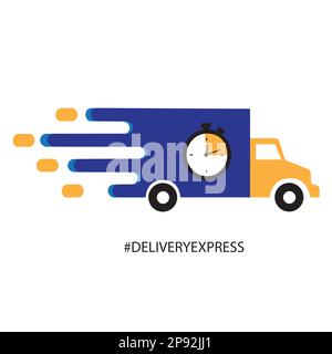 A delivery truck with a clock on a white background with copy space Stock Vector