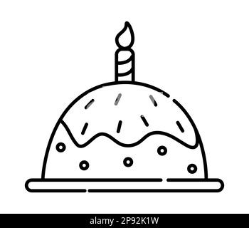 Cute birthday cake black and white vector line illustration Stock Vector