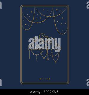 Tarot aesthetic golden card with cloud. Occult tarot design for oracle card covers. Vector illustration isolated in blue background Stock Vector