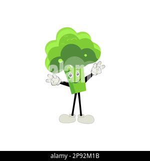 Broccoli mascot cartoon in vector. Cute happy smiling broccoli vegetable set collection. Vector flat cartoon character illustration icon design. Stock Vector
