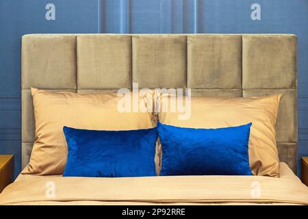 King Size Bed With Double Pillows Classic Style Bedroom Stock Photo