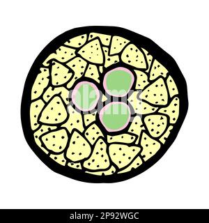Nachos with guacamole, mexican food. Colorful doodle Stock Vector