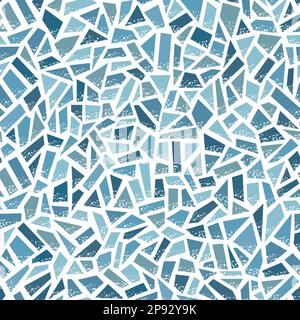 Seamless vector pattern. Blue clay broken mosaic, tiles. Stock Vector
