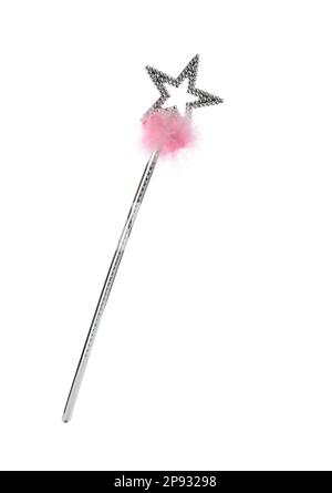 Beautiful silver magic wand with feather isolated on white Stock Photo