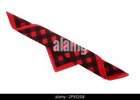 Folded red bandana with check pattern isolated on white, top view Stock Photo