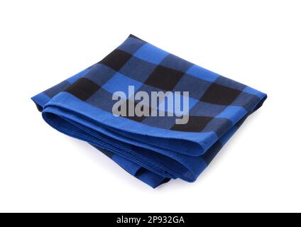 Folded blue bandana with check pattern isolated on white Stock Photo