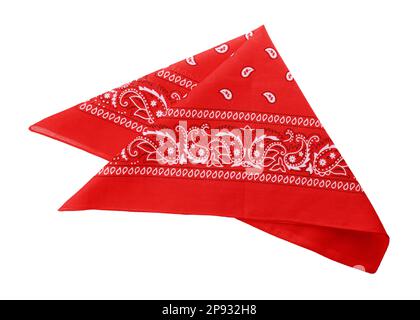 Folded red bandana with paisley pattern isolated on white, top view Stock Photo