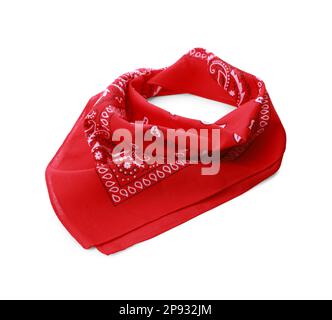 Folded red bandana with paisley pattern isolated on white Stock Photo