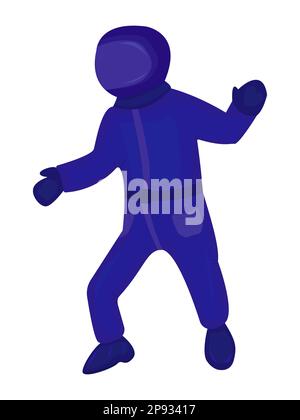 Walking astronaut in a blue space suit, monochrome illustration Stock Vector